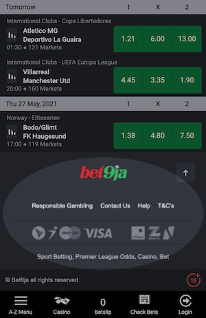 Bet9ja payment methods footer