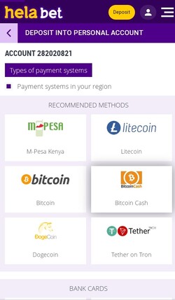 Helabet deposit options