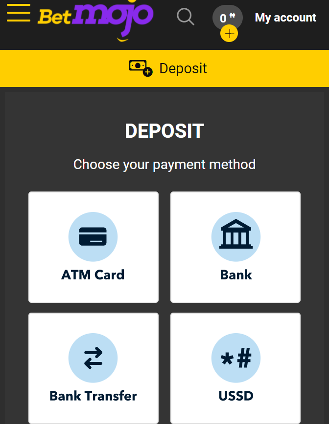 Betmojo deposit method