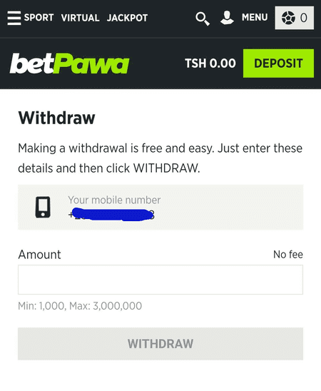 Withdrawal on Betpawa Tanzania