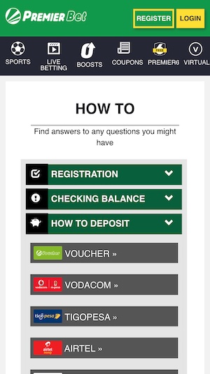 Premierbet Tanzania deposit methods