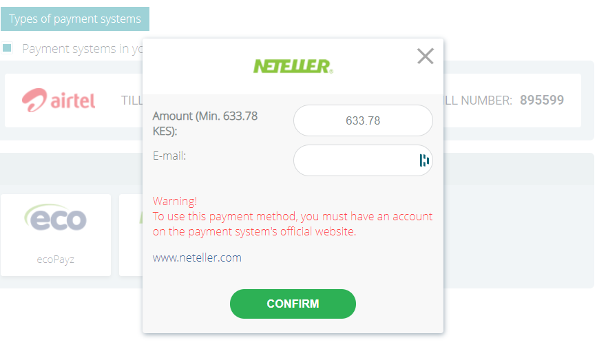 Neteller deposit in Kenya