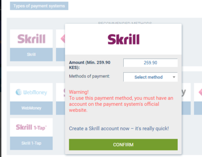 Skrill on 1xbet Kenya