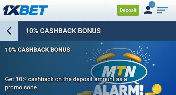 1xbet 10% cashback promotion