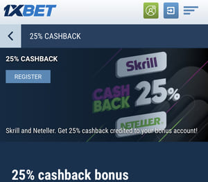 1xbet skrill 25% cashback bonus