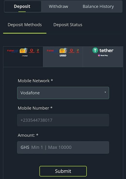 betboro vodafone deposit option screen