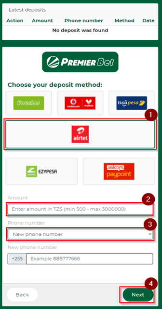 Premier Bet deposit options