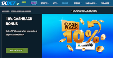 1xbet Monnify Cashback Offer